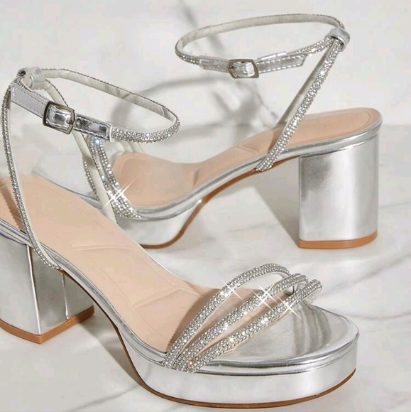 Ladies Dressy Rhinestones Platform High Heel Sandals - Picture 3 of 4